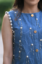 Denim Abstract Sleeveless Embellished Set