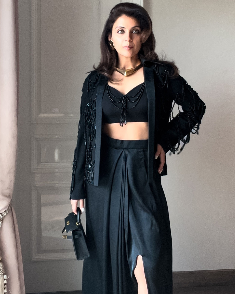 Nriti Shah in Noir Beaded Jacket Set