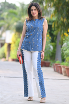 Denim Abstract Sleeveless Embellished Set