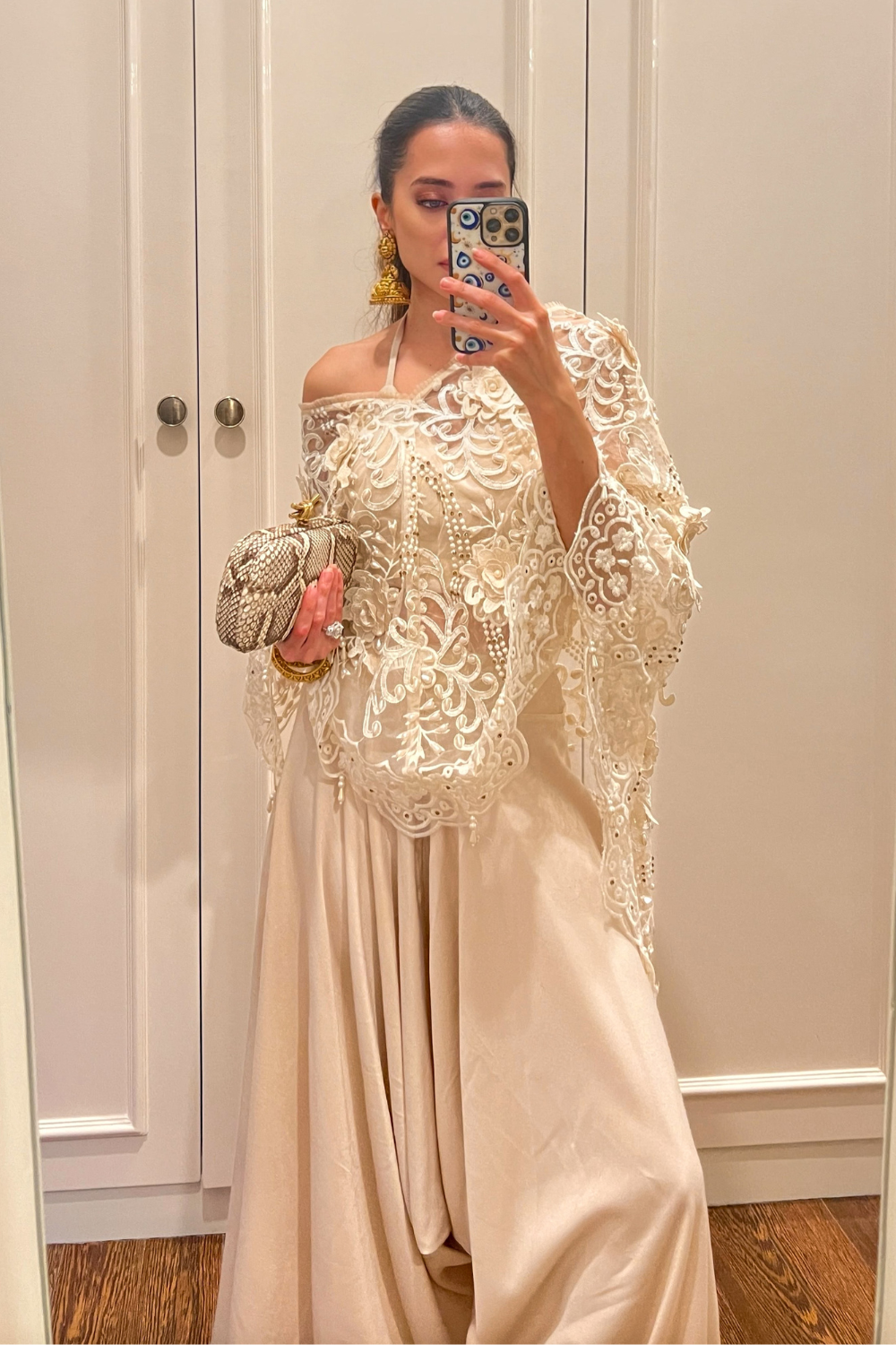 Komal Kapoor Grover in Ivory Organza Pearl Cape with Dhoti Pants