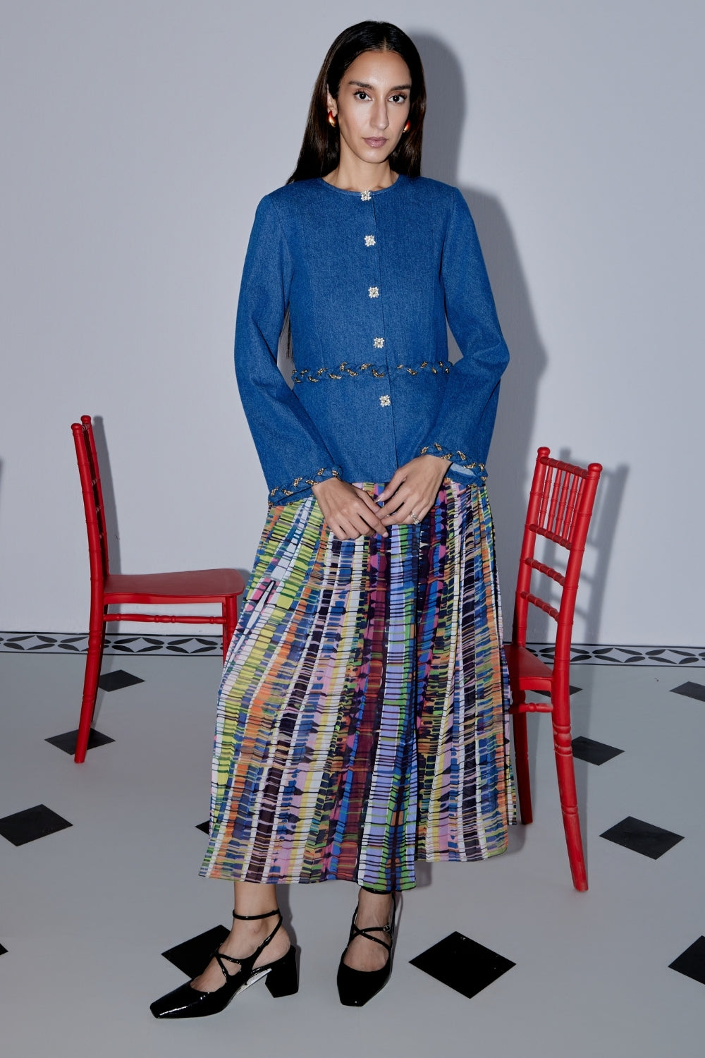 Denim Peplum Skirt Set