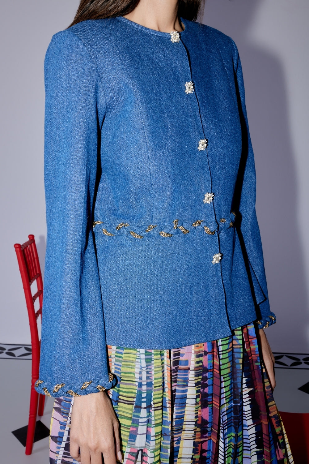 Denim Peplum Skirt Set