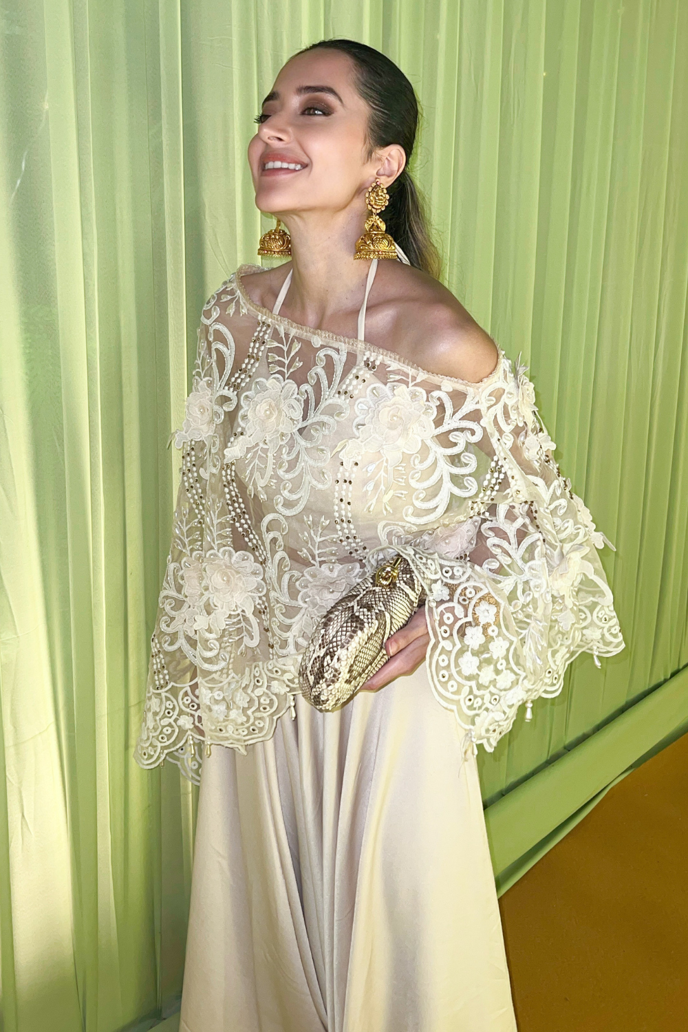 Komal Kapoor Grover in Ivory Organza Pearl Cape with Dhoti Pants