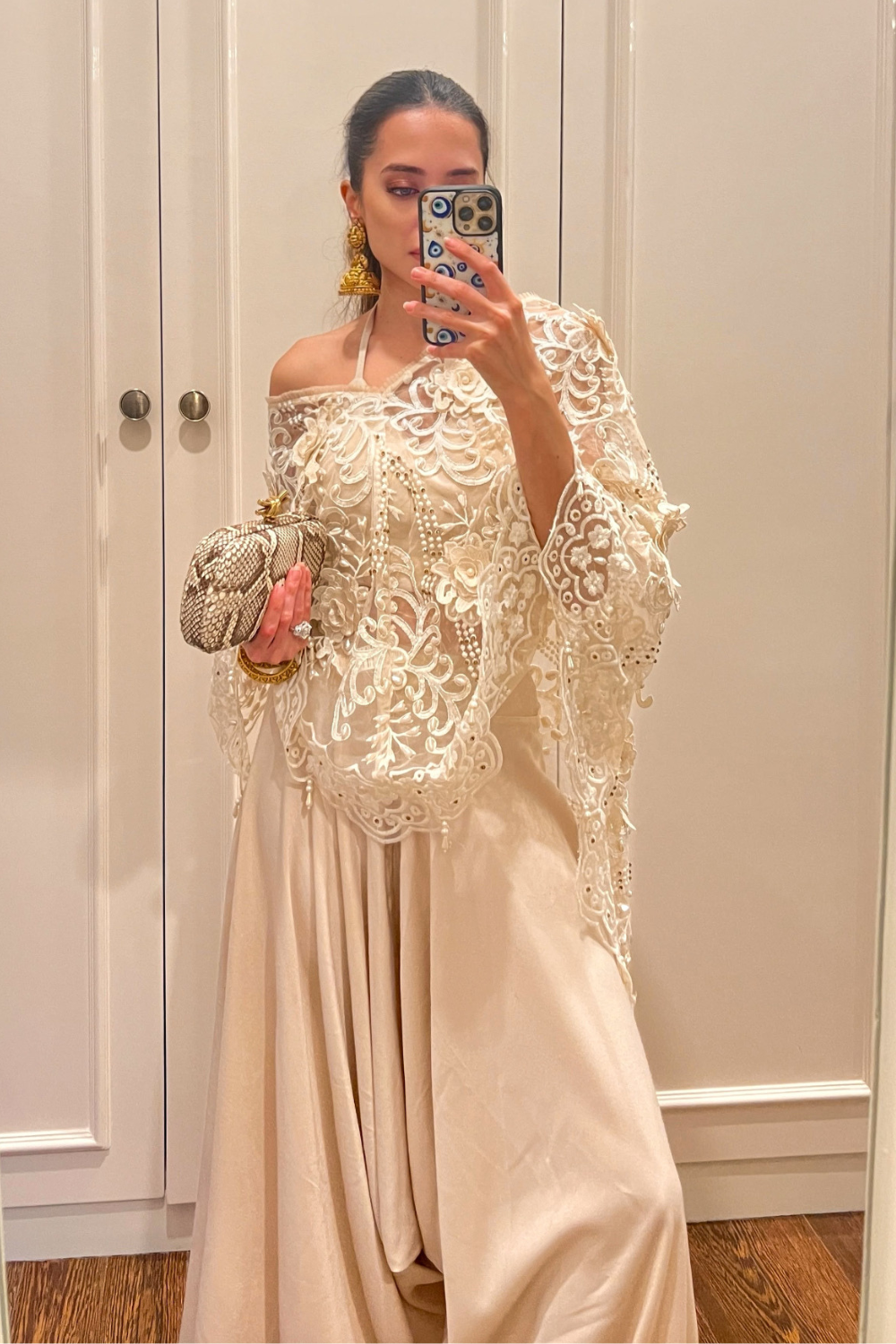 Komal Kapoor Grover in Ivory Organza Pearl Cape with Dhoti Pants