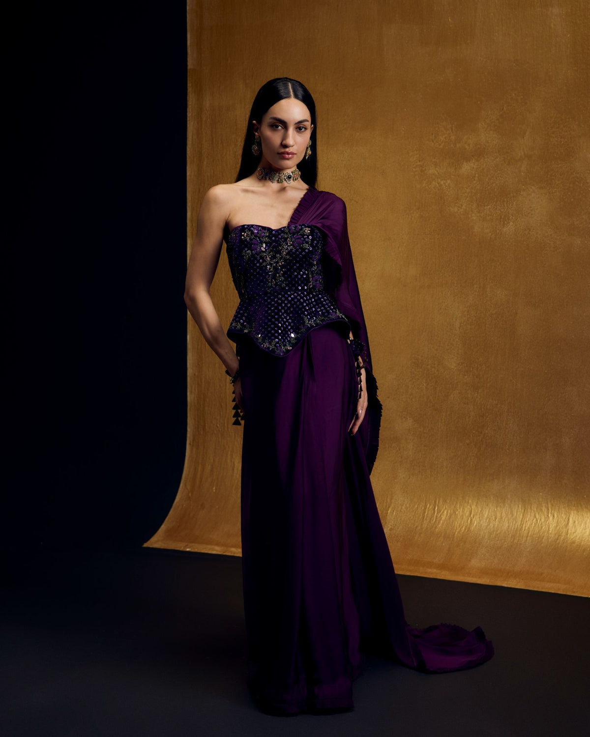Lustre Velvet Peplum Saree