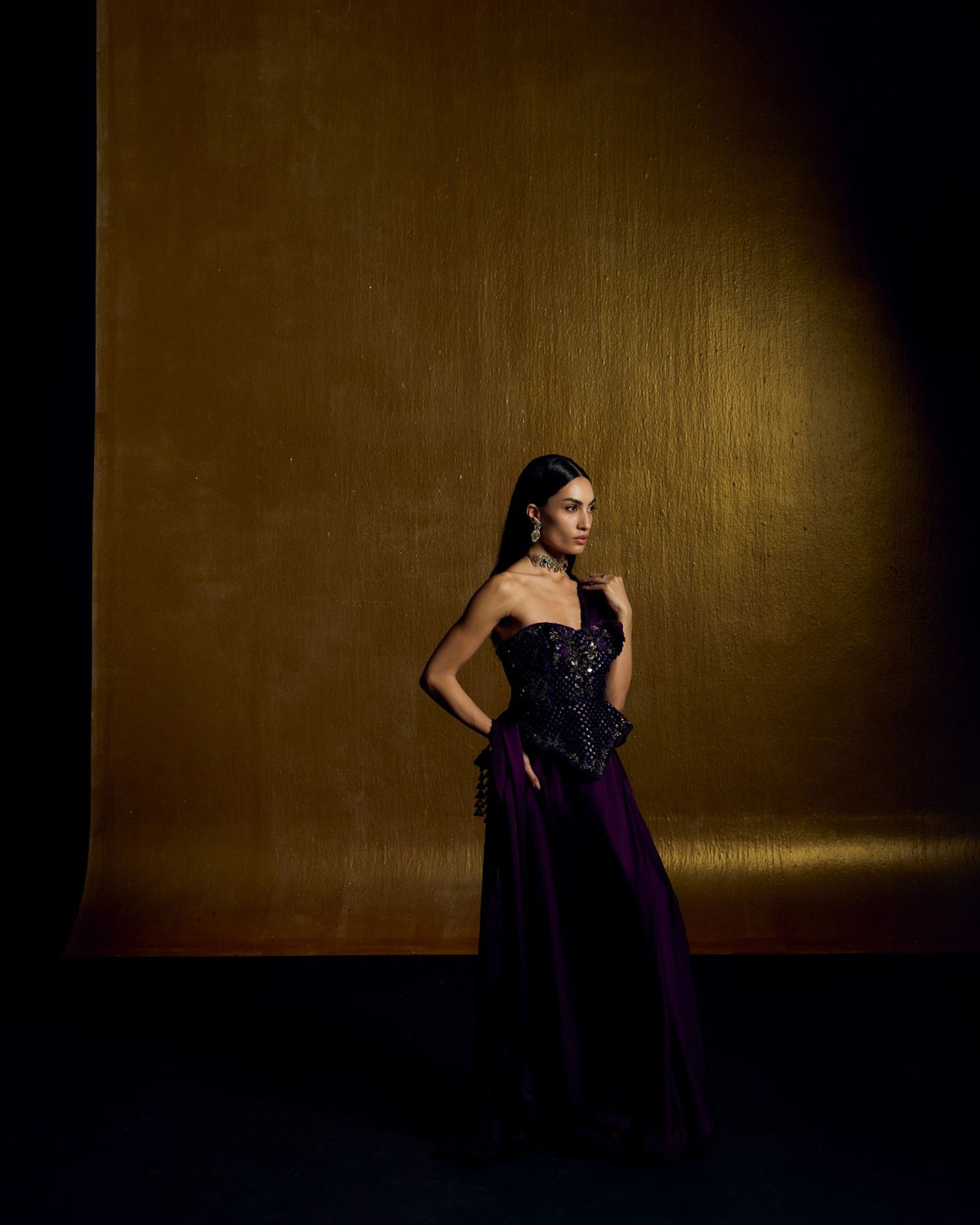 Lustre Velvet Peplum Saree