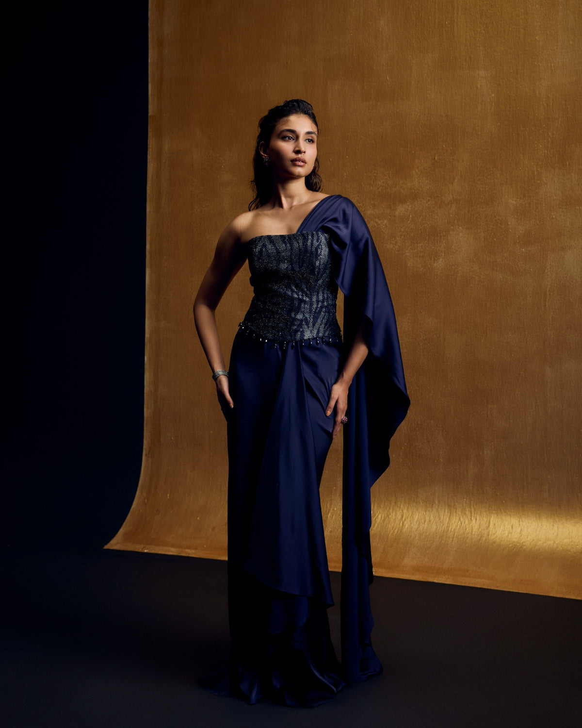 Midnight Wave Crystal Corset Sari