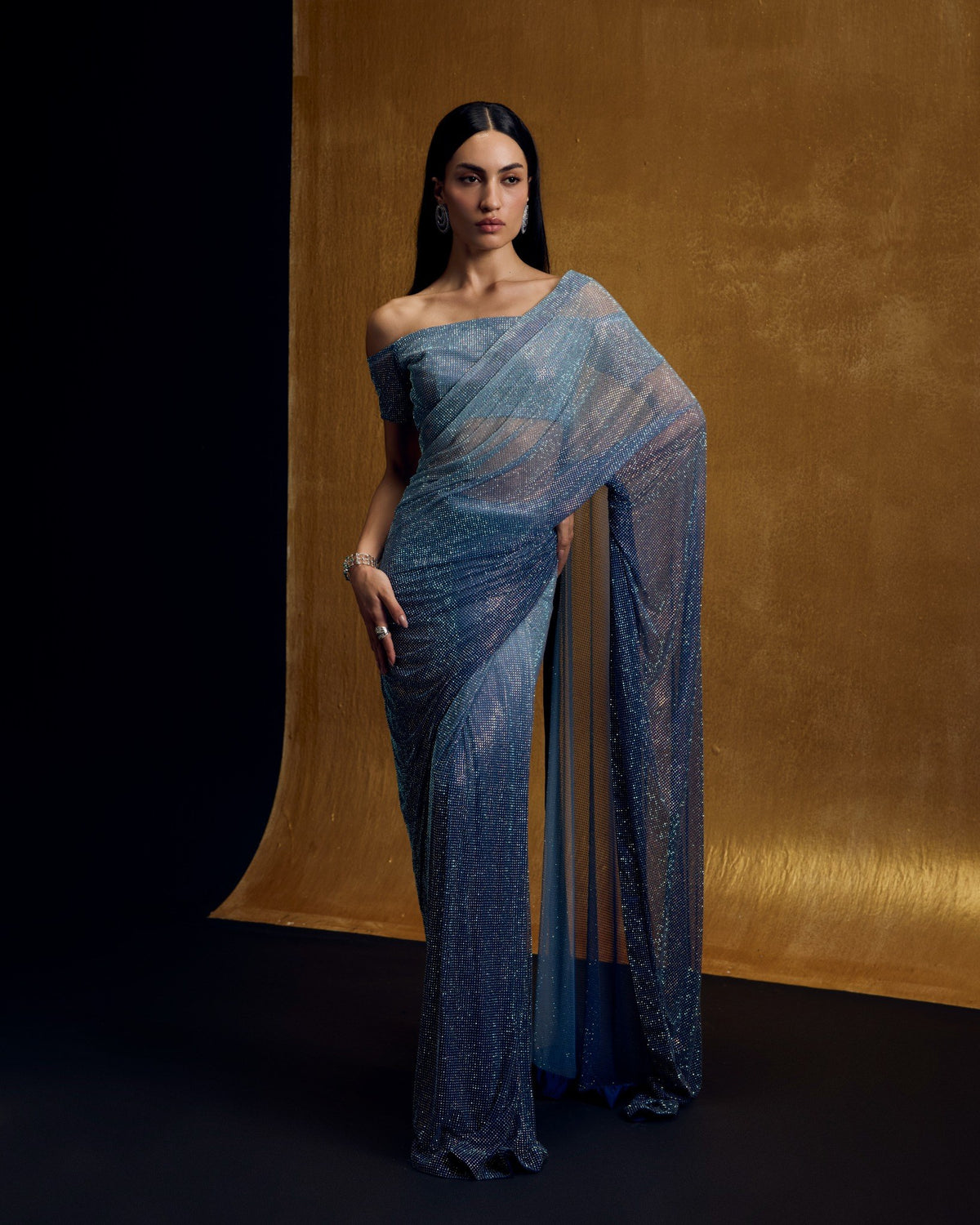 Azure Ombre Crystal Sari
