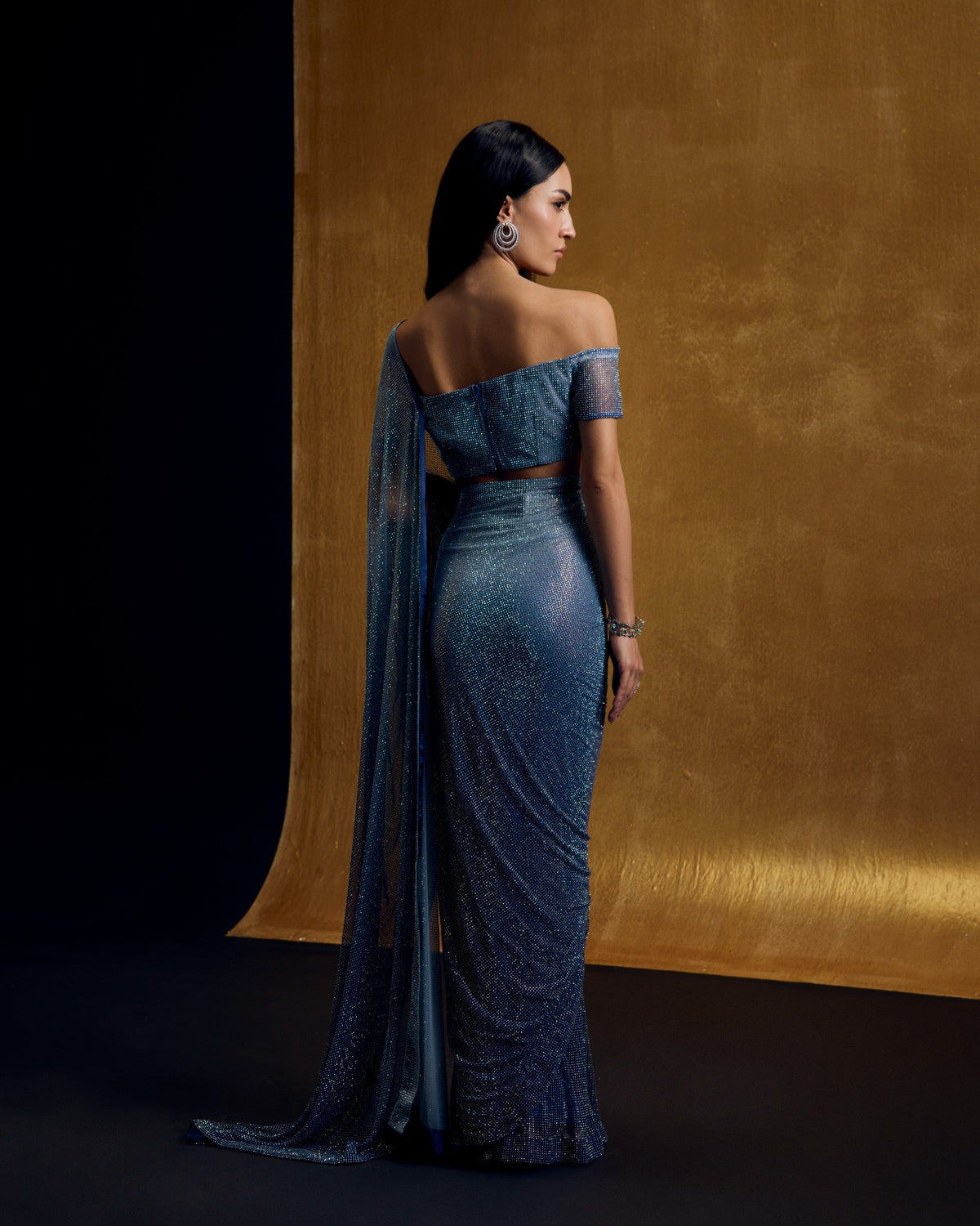 Azure Ombre Crystal Sari