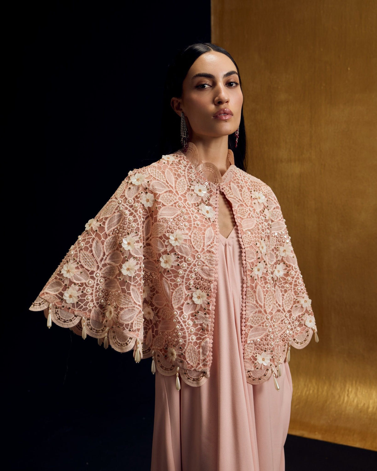 Elara Blush Cape Dress