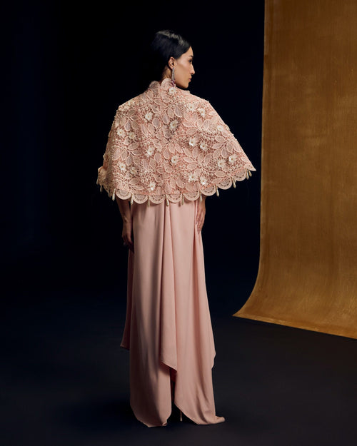 Elara Blush Cape Dress
