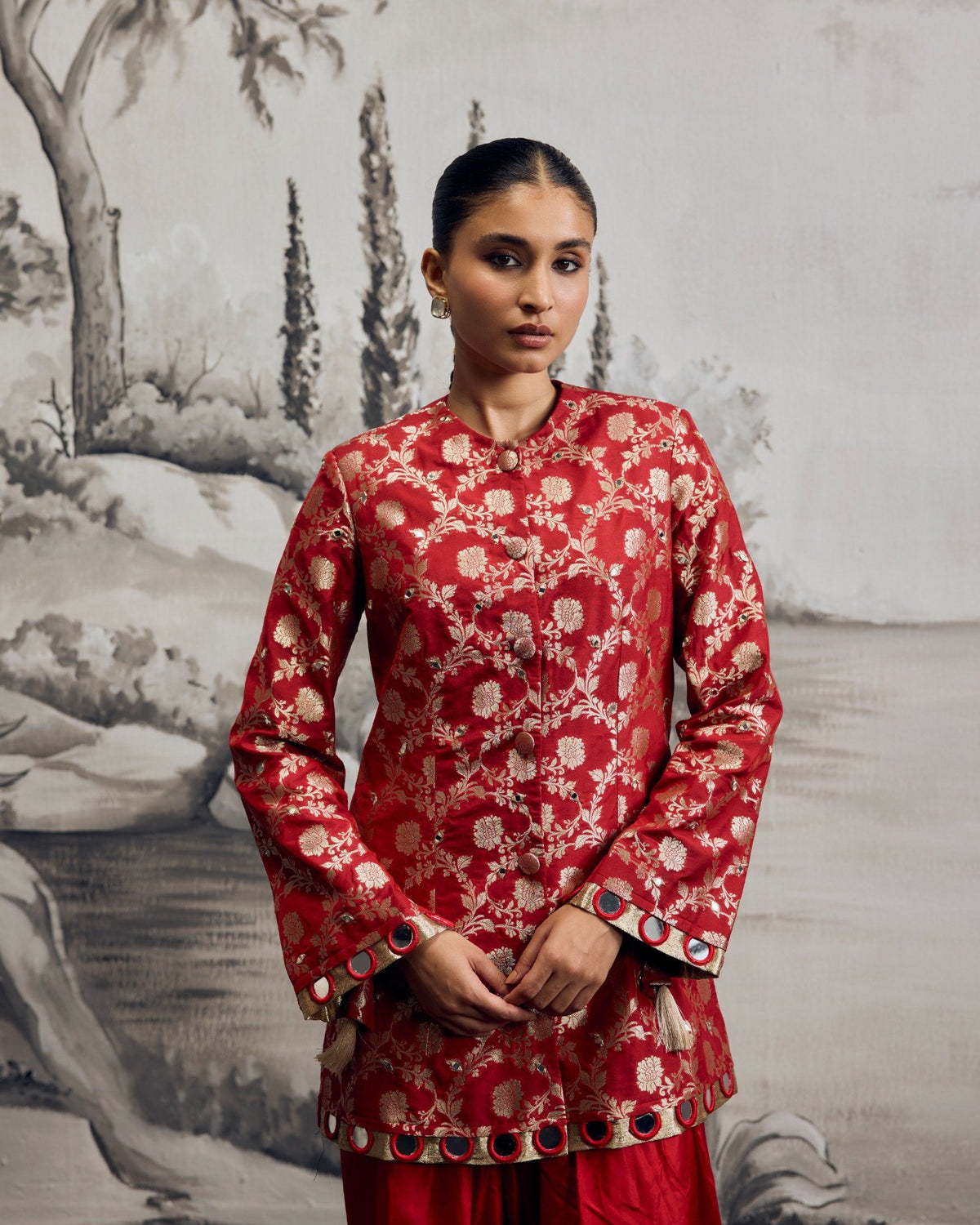 Scarlet Brocade Blazer Set