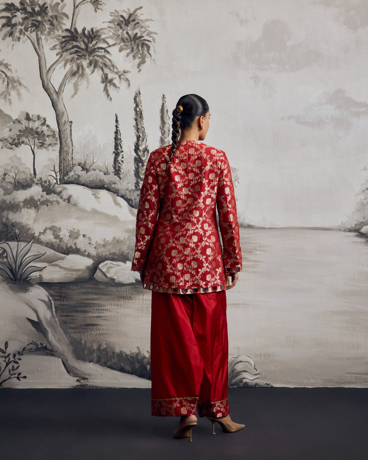 Scarlet Brocade Blazer Set