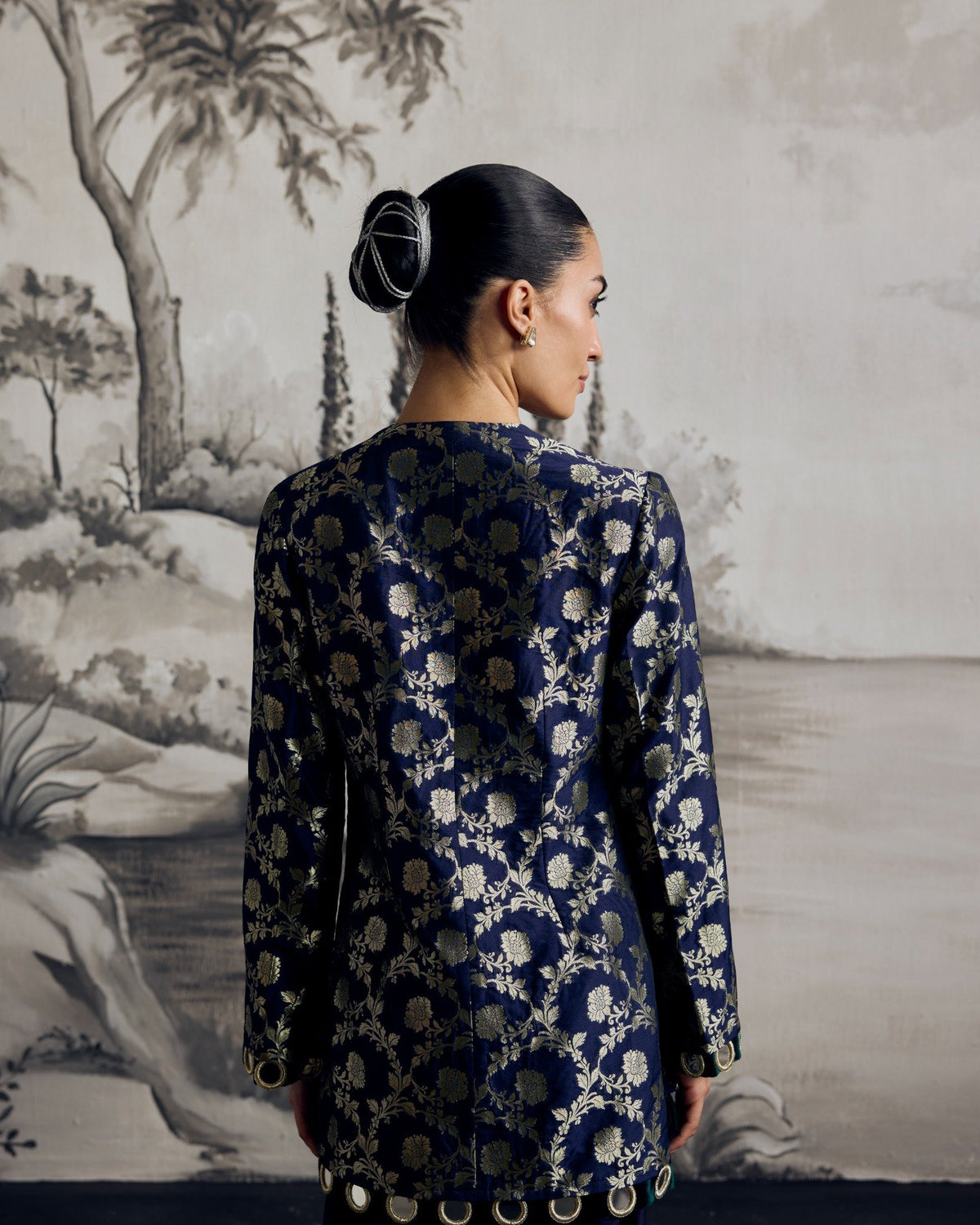 Navy Brocade Blazer Set