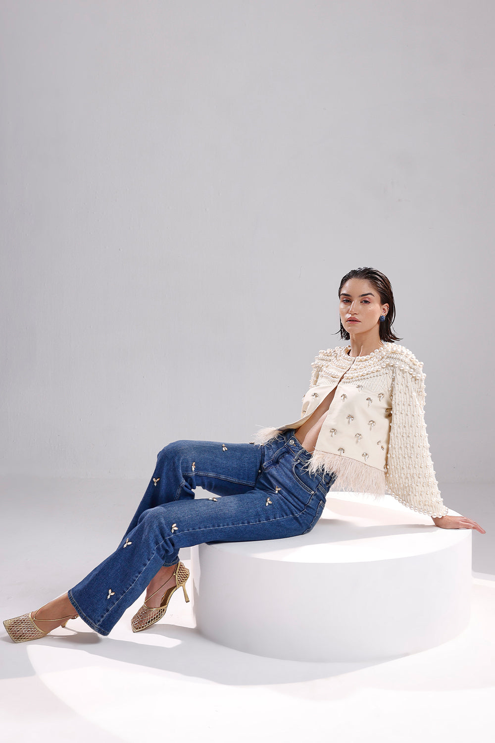 Ivory embroidered pearl jacket