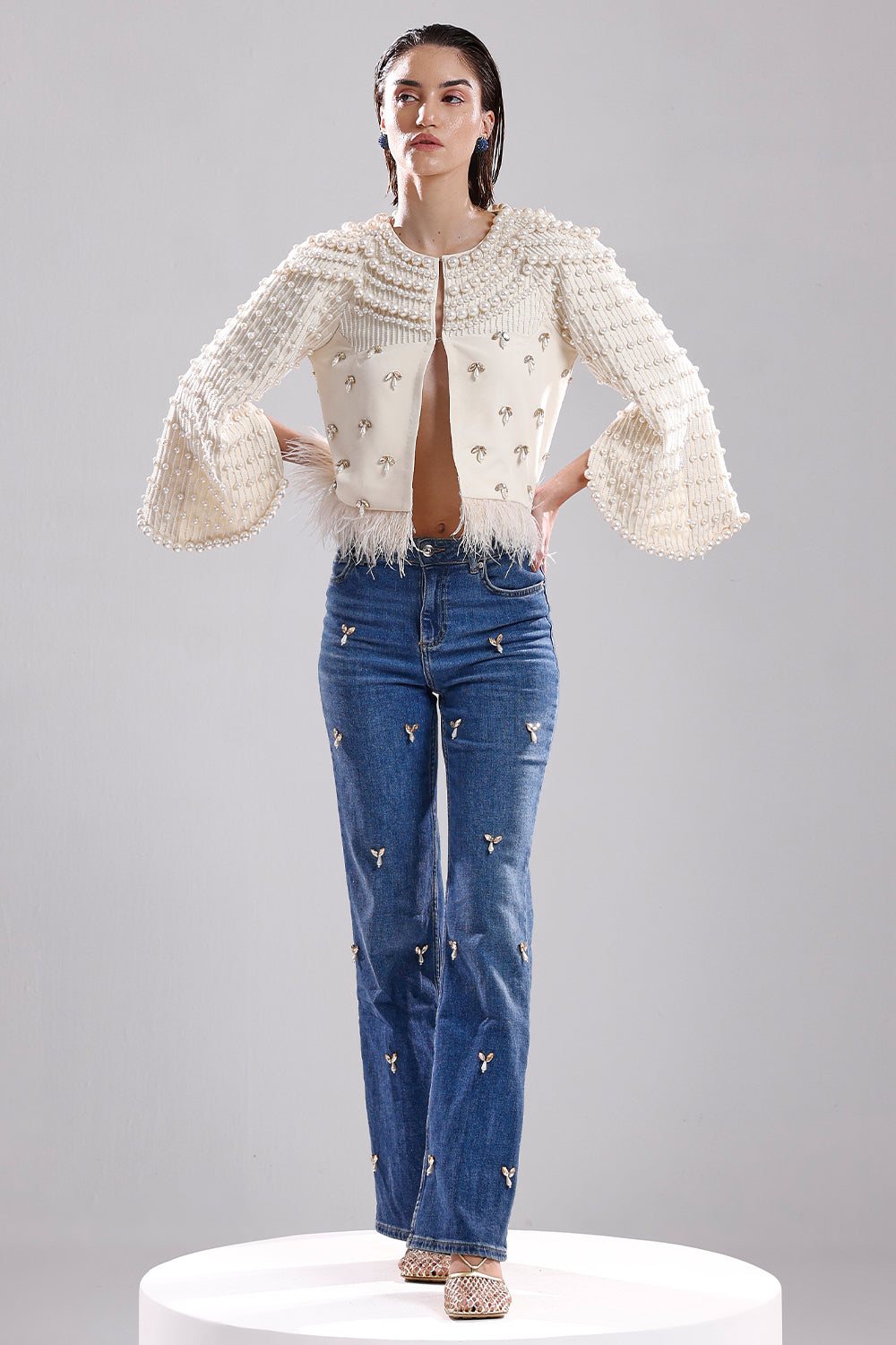 Ivory embroidered pearl jacket