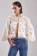 Ivory embroidered pearl jacket