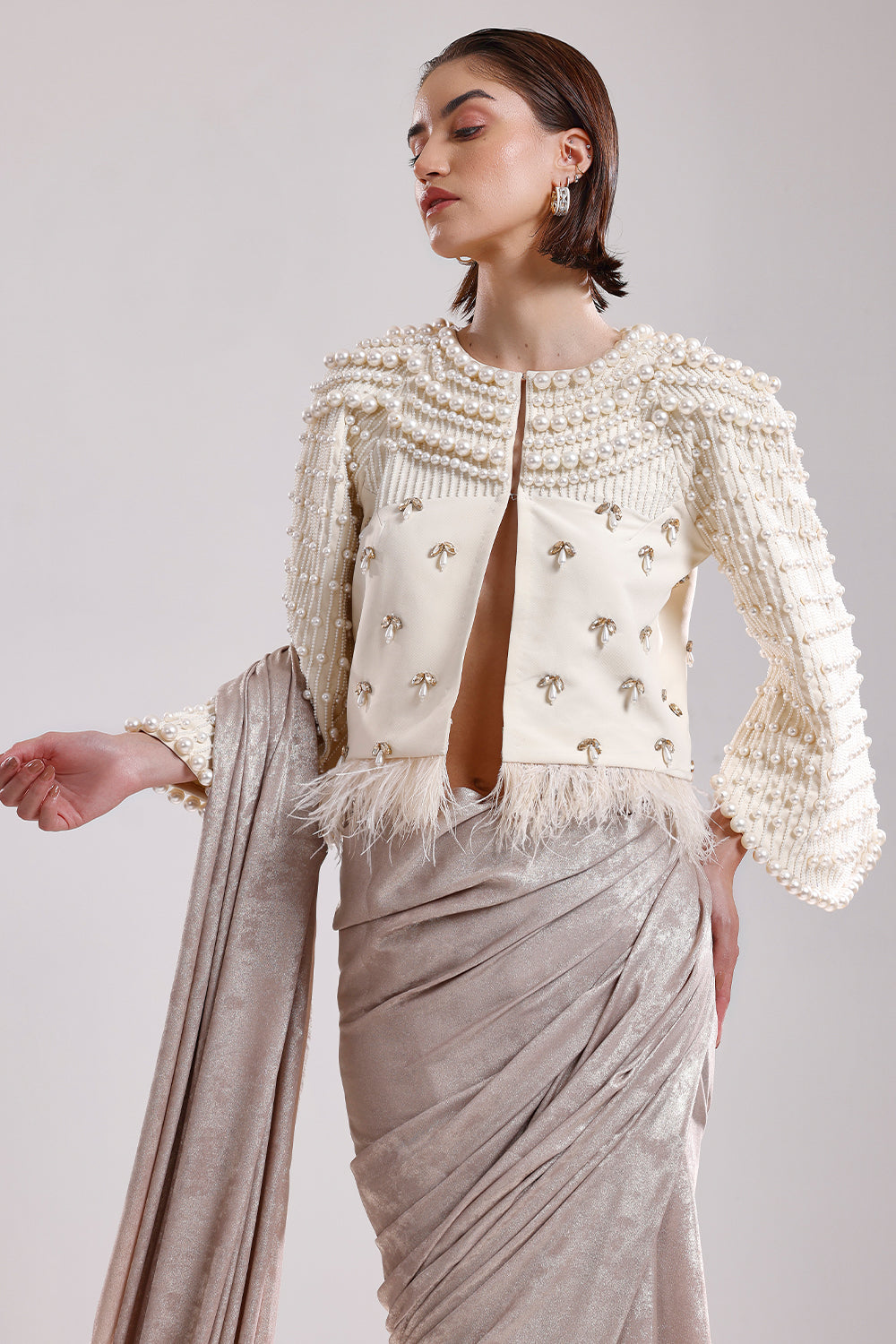 Ivory embroidered pearl jacket