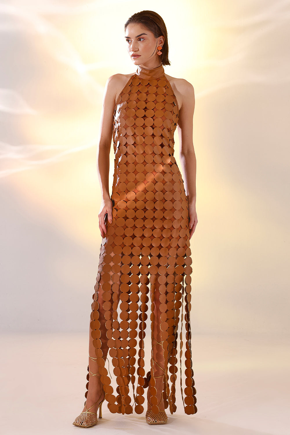 Tan leather glister dress