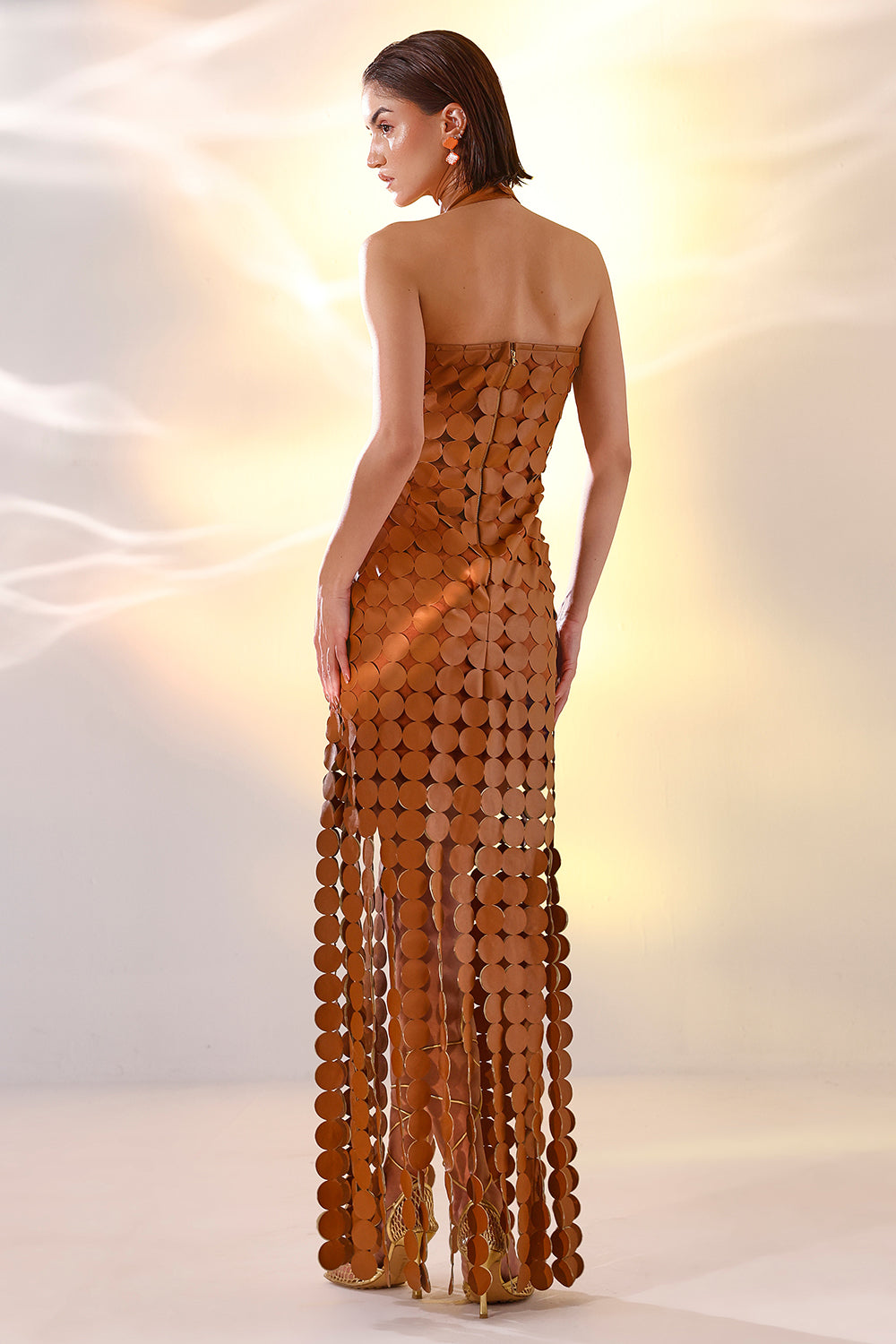 Tan leather glister dress