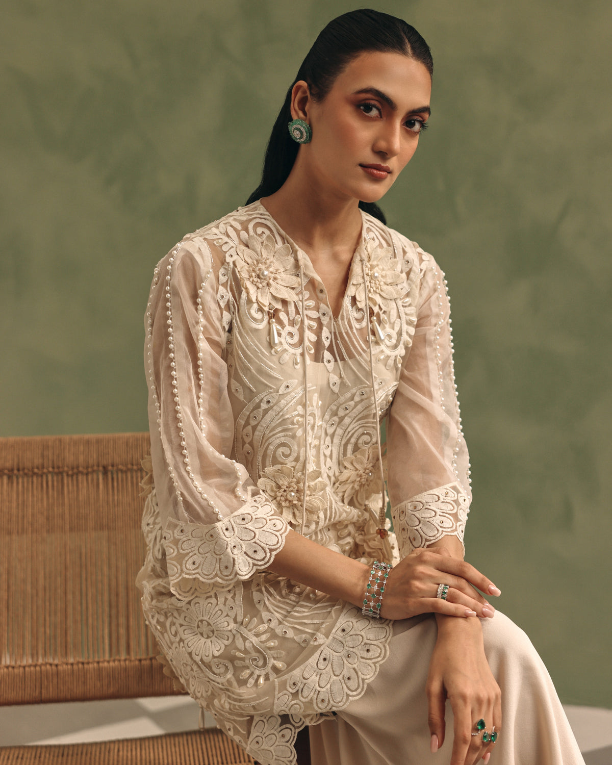 Ivory Thread Bloom Kurta Set
