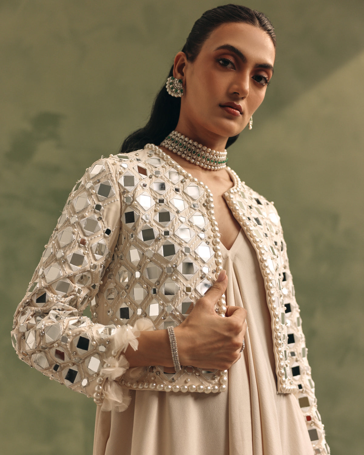 Ivory Radiance Mirrorwork Jacket Set