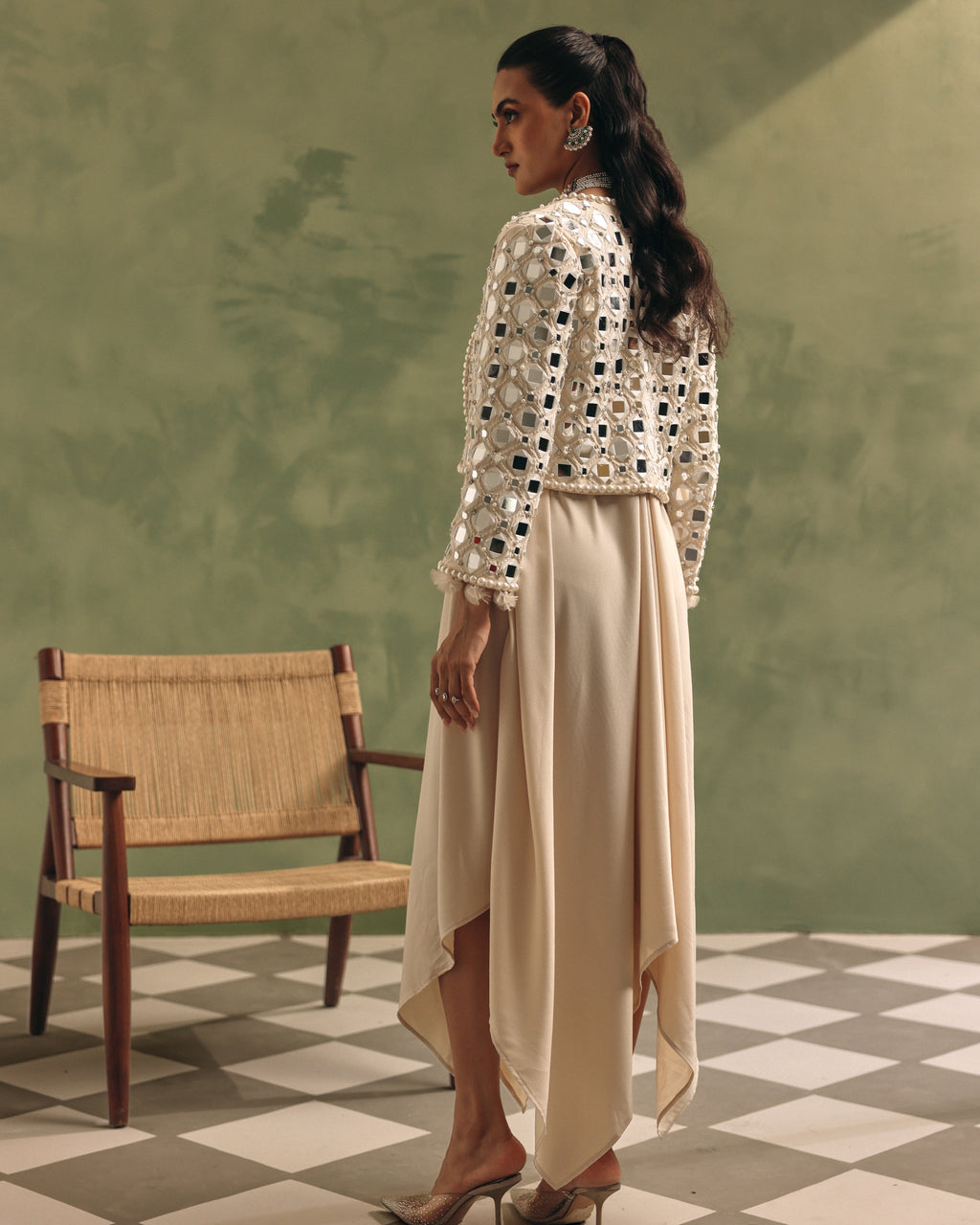 Ivory Radiance Mirrorwork Jacket Set