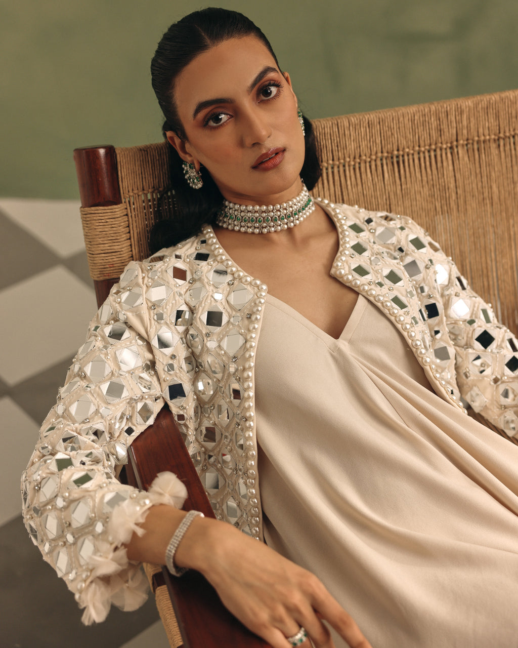 Ivory Radiance Mirrorwork Jacket Set