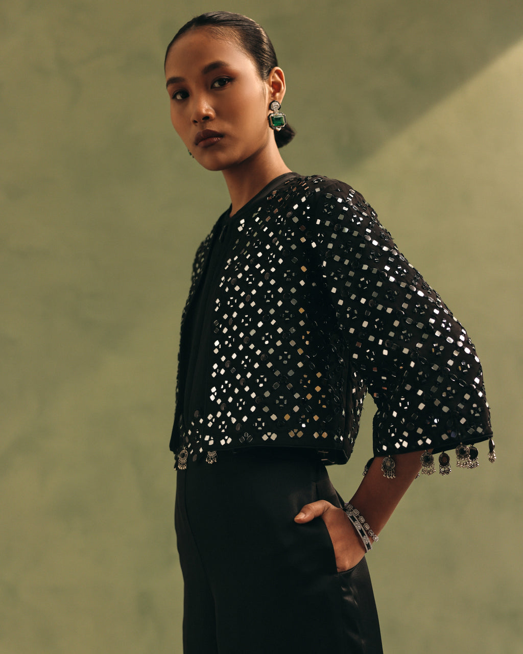 Noir Mirror Jacket Jumpsuit Set