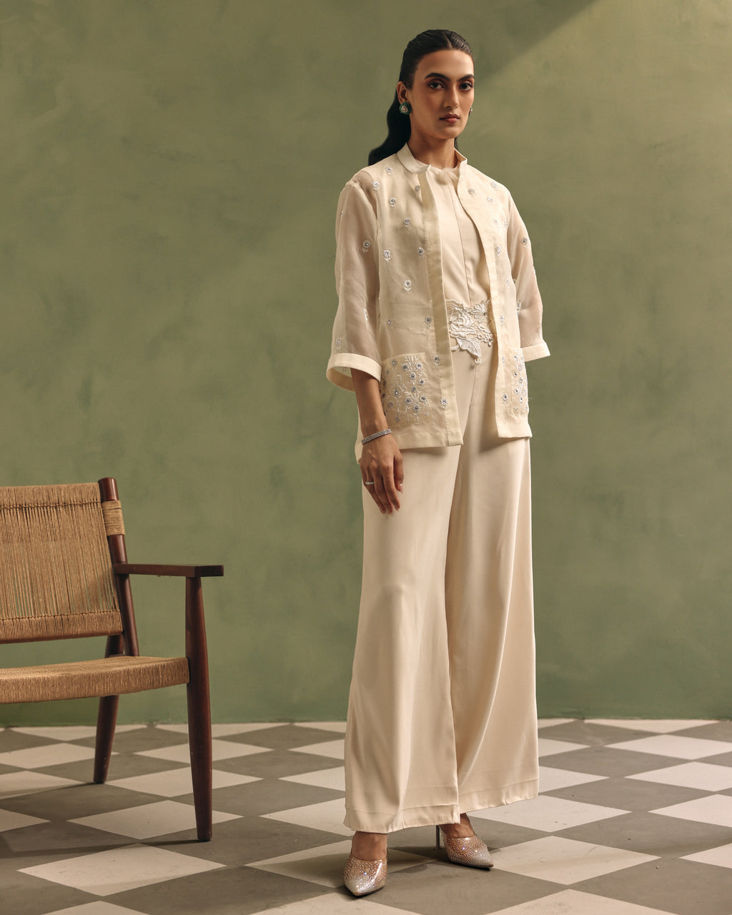 Ivory Organza Jacket & Jumpsuit Set