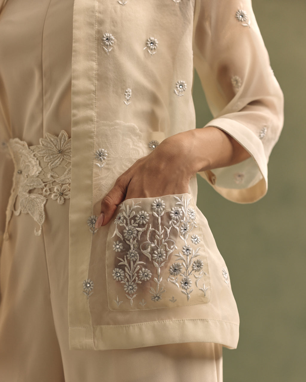Ivory Organza Jacket & Jumpsuit Set