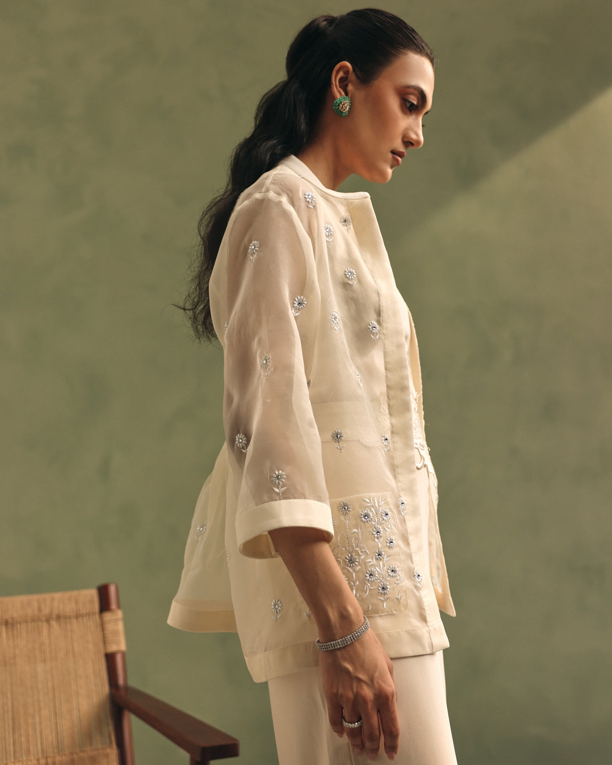 Ivory Organza Jacket & Jumpsuit Set