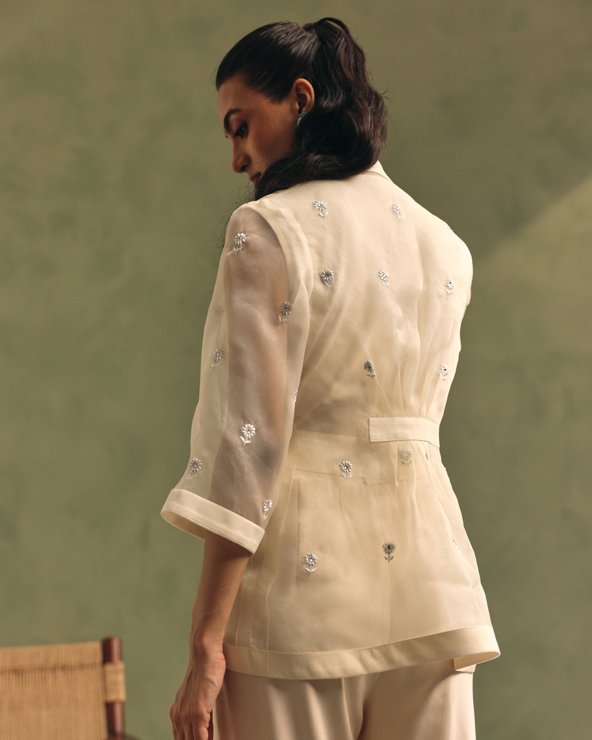 Ivory Organza Jacket & Jumpsuit Set