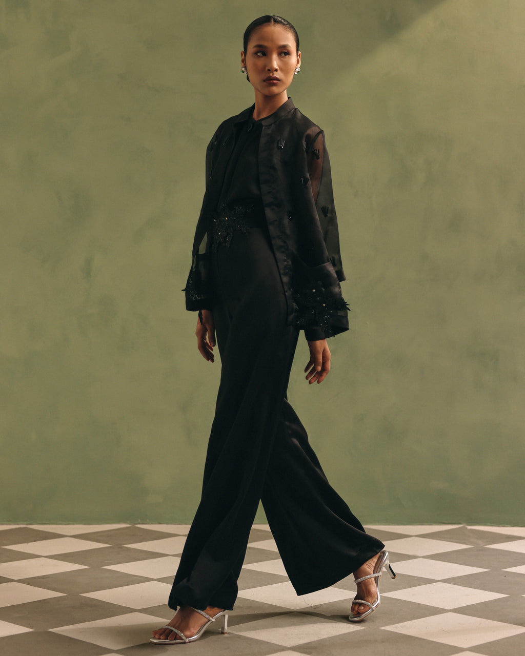 Ebony Organza Jacket & Jumpsuit Set