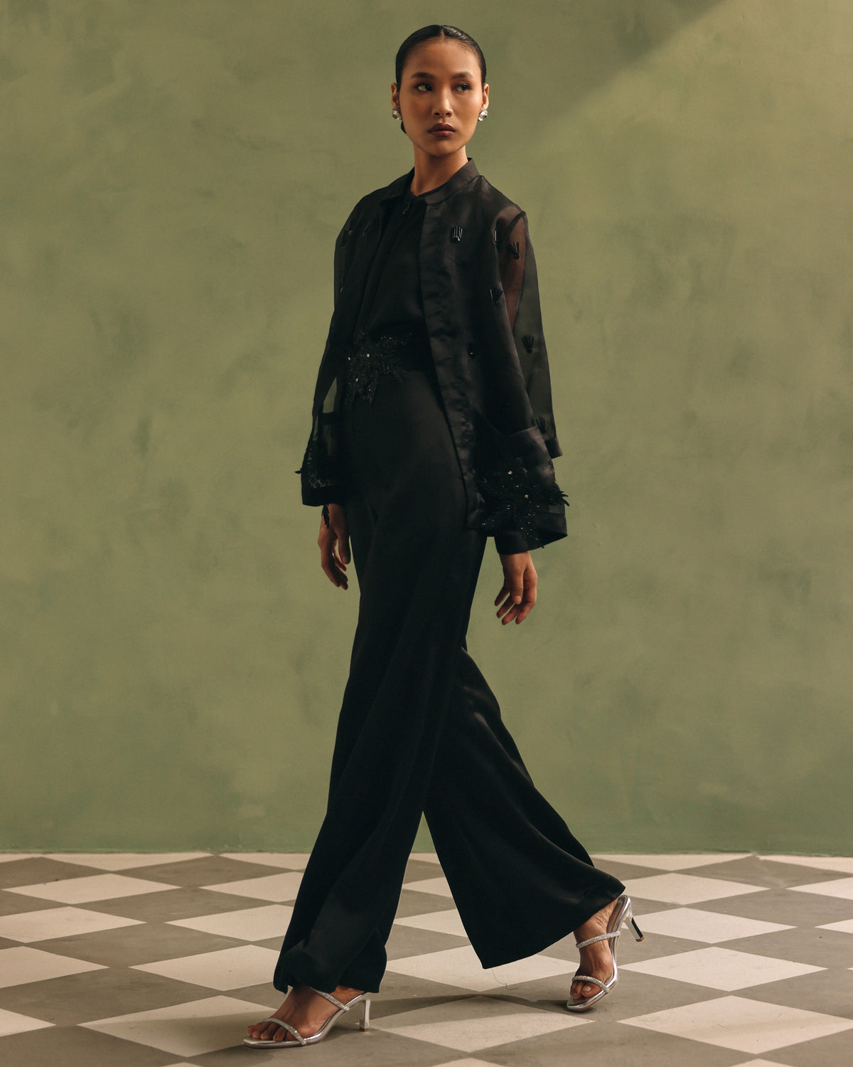 Ebony Organza Jacket & Jumpsuit Set