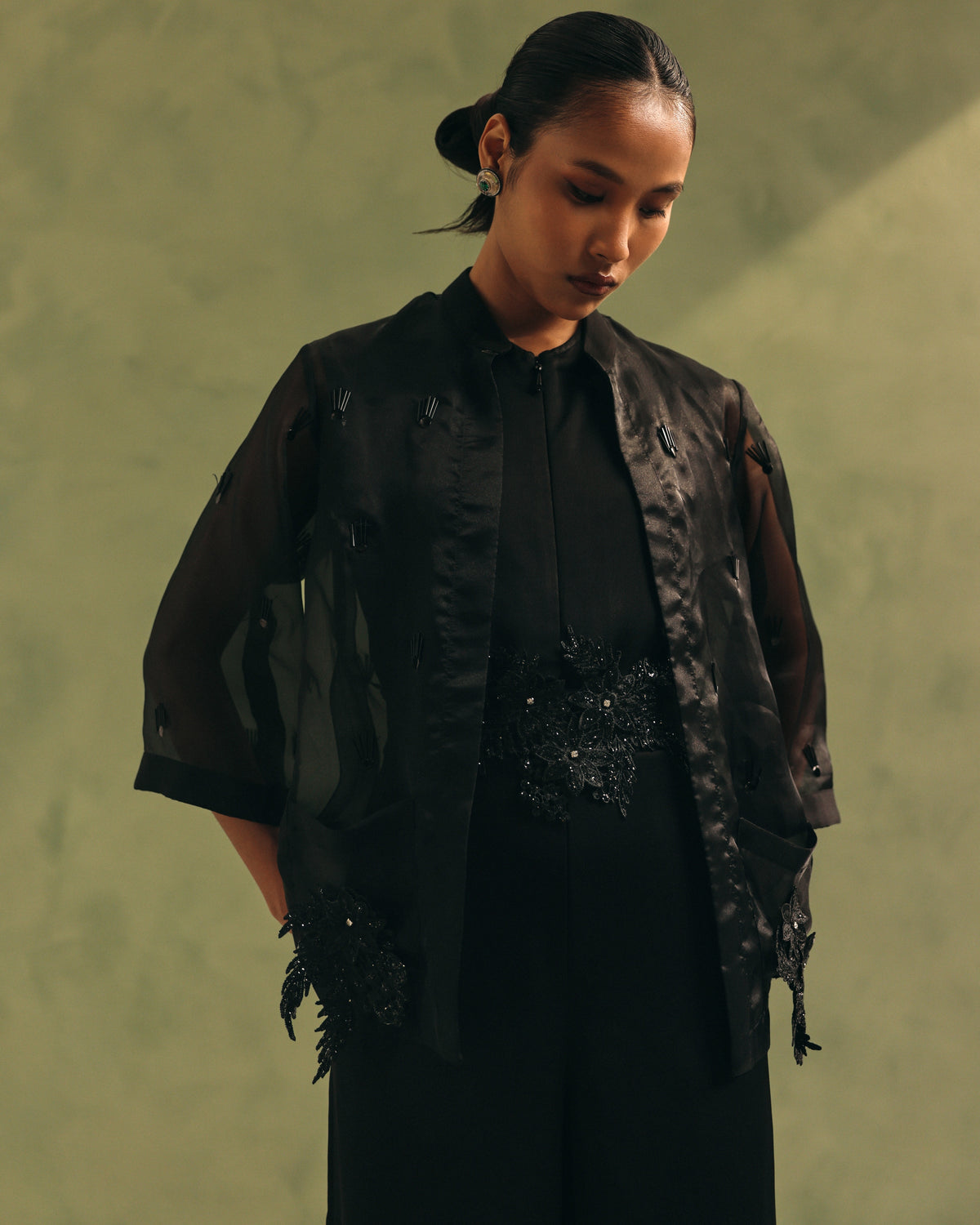 Ebony Organza Jacket & Jumpsuit Set