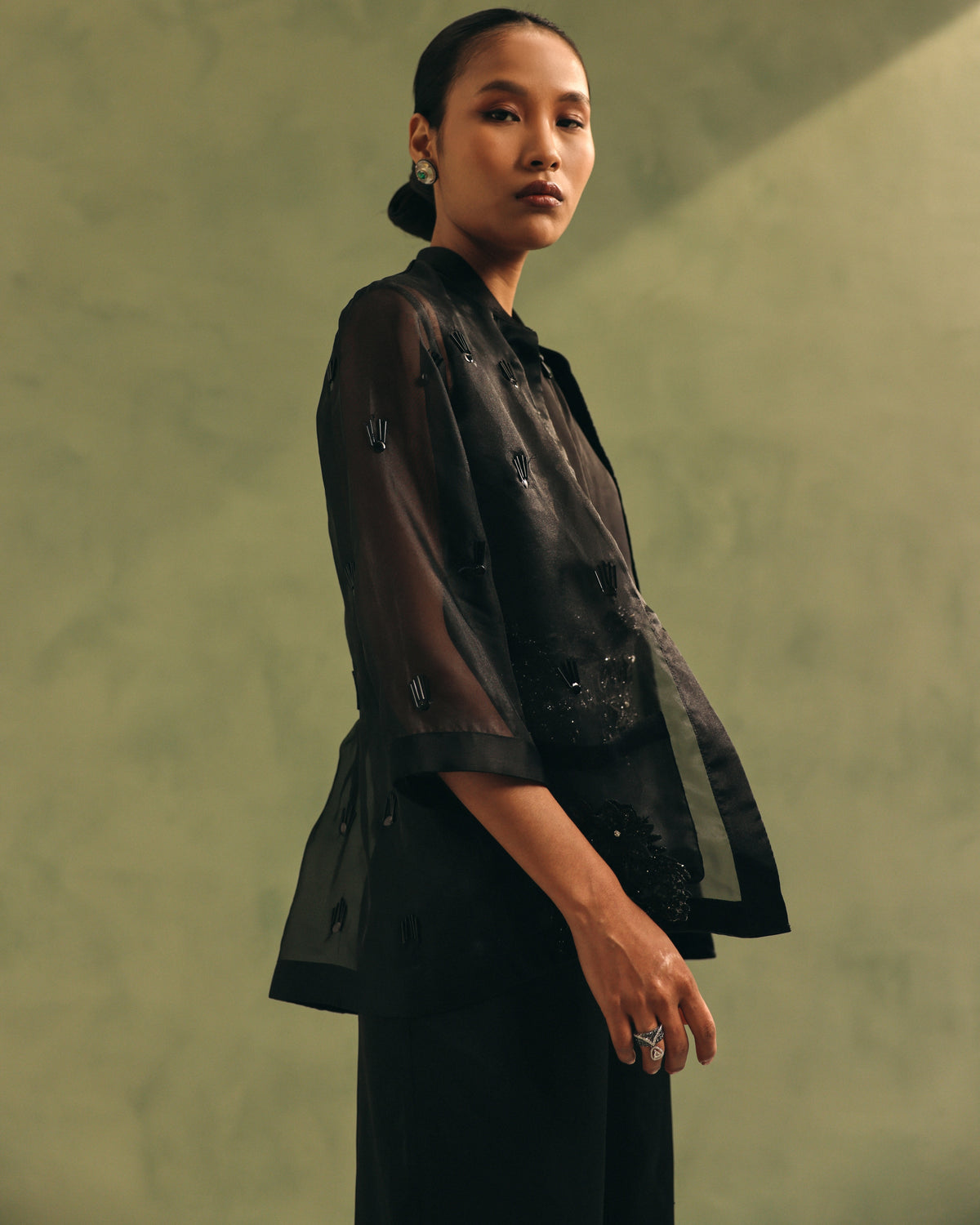 Ebony Organza Jacket & Jumpsuit Set