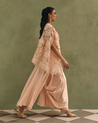 Blush Organza Cape Dhoti Set