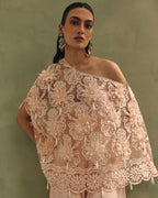 Blush Organza Cape Dhoti Set