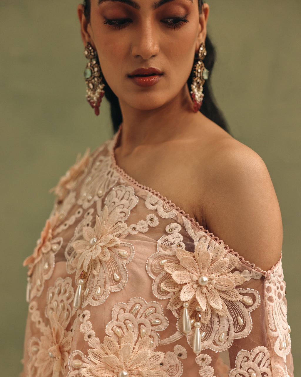 Blush Organza Cape Dhoti Set