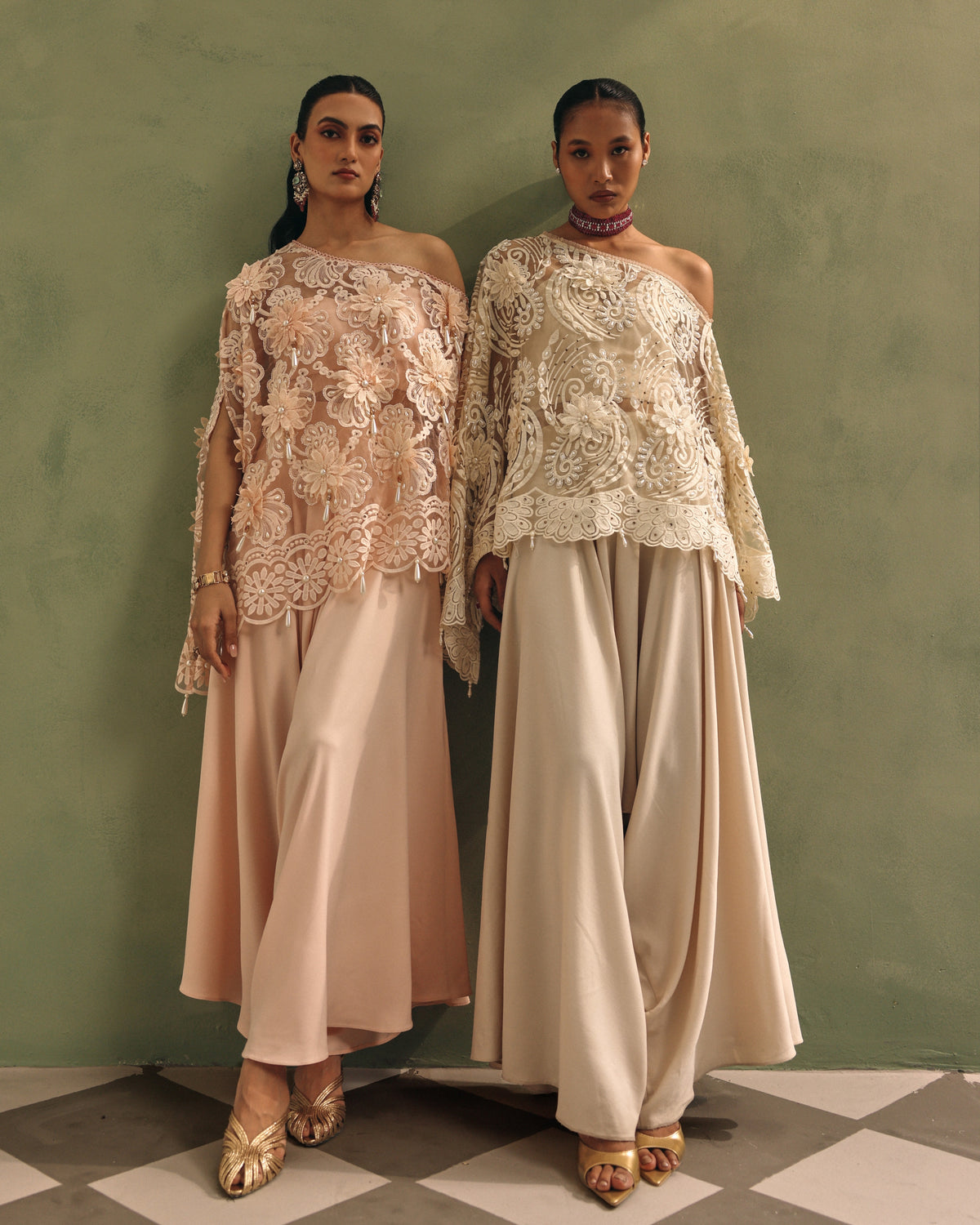 Blush Organza Cape Dhoti Set