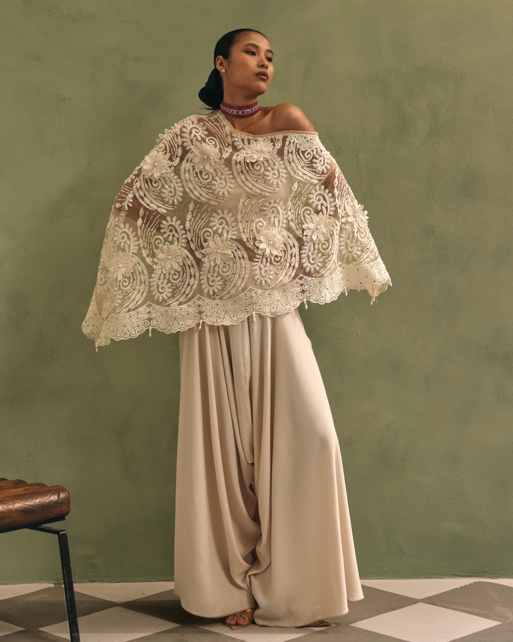 Shravani Vohra in Ivory Organza Cape Dhoti Set