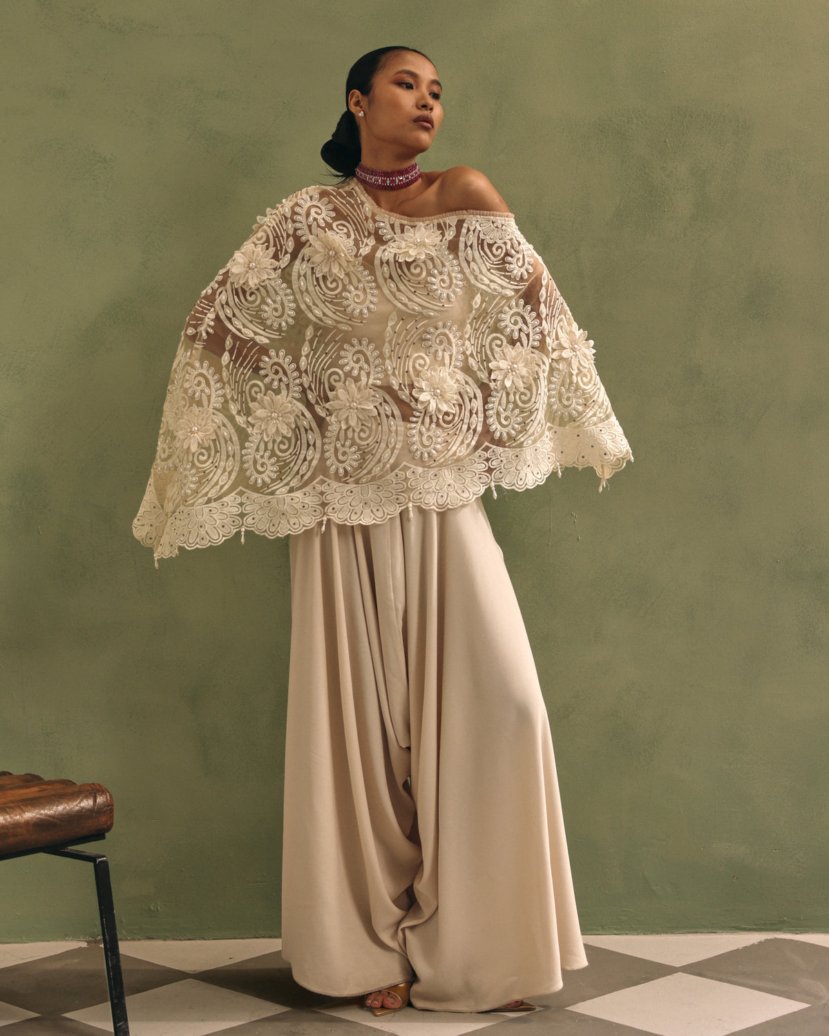 Shravani Vohra in Ivory Organza Cape Dhoti Set