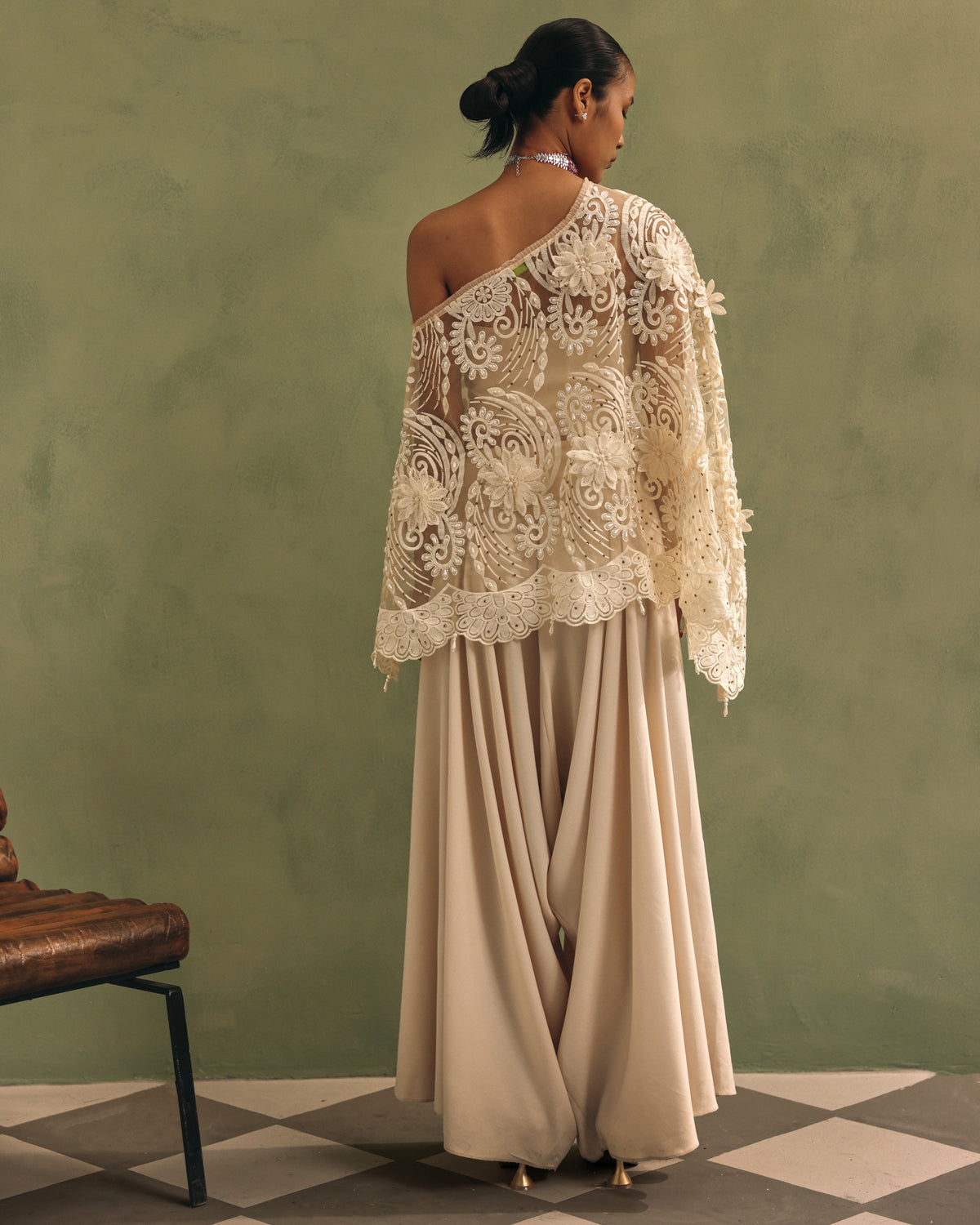 Shravani Vohra in Ivory Organza Cape Dhoti Set