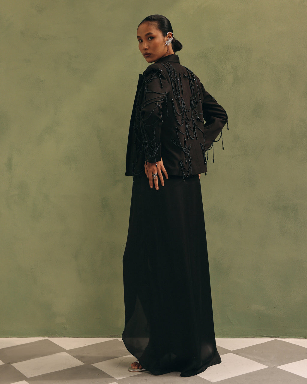 Noir Beaded Jacket Set