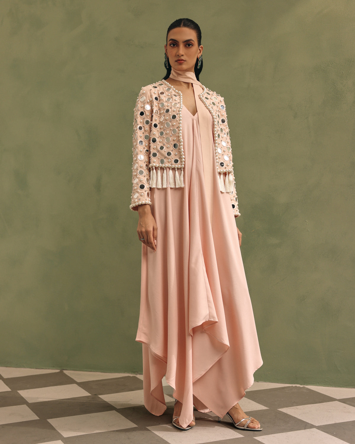 Chandani Girdhar in Blush Pink Mirror Jacket Set