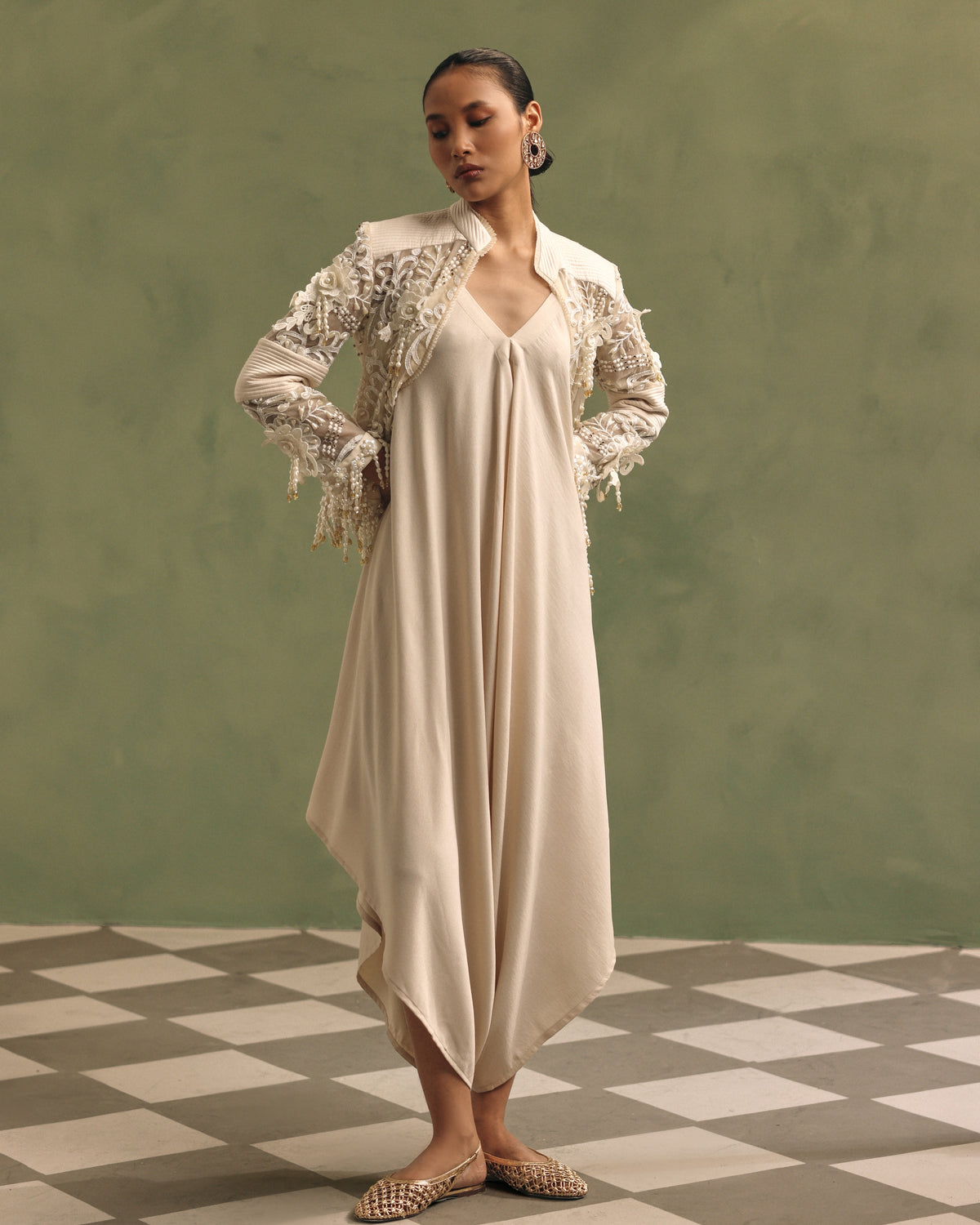 Ivory Pearl Organza Jacket Set