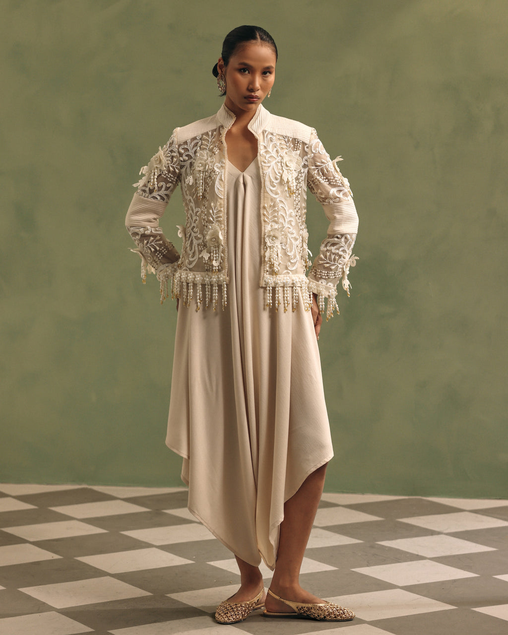 Ivory Pearl Organza Jacket Set