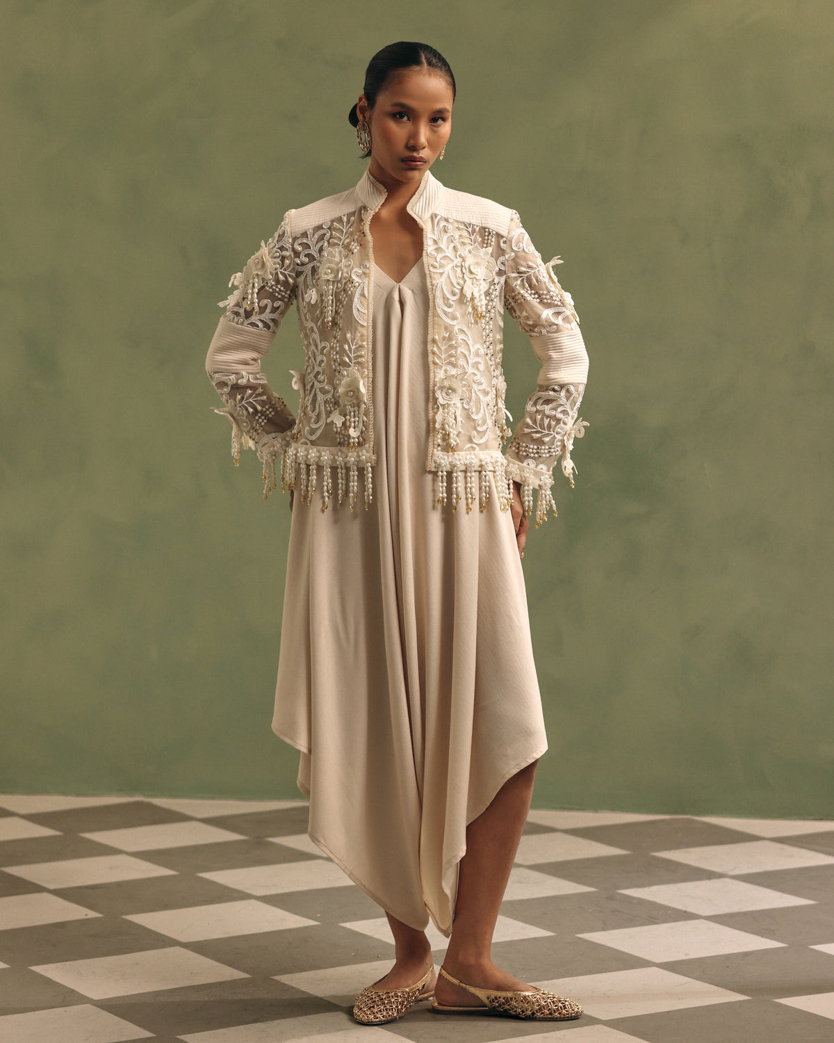 Ivory Pearl Organza Jacket Set