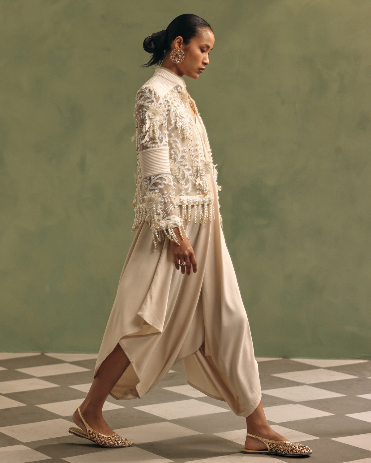 Ivory Pearl Organza Jacket Set